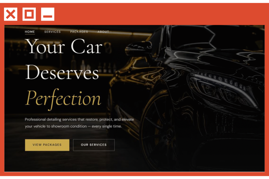 Modern car detailing website template with service showcase