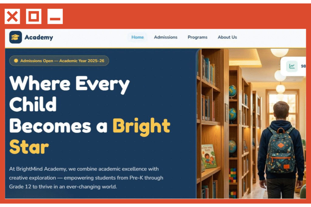 Modern school website template with education program sections