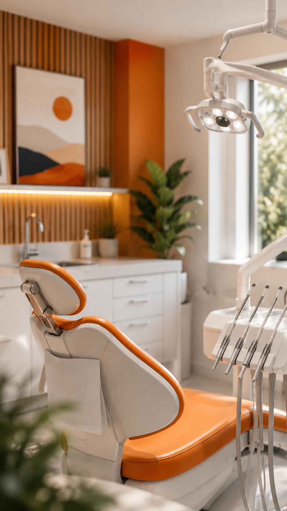 Bright, modern treatment room at Dental clinic
