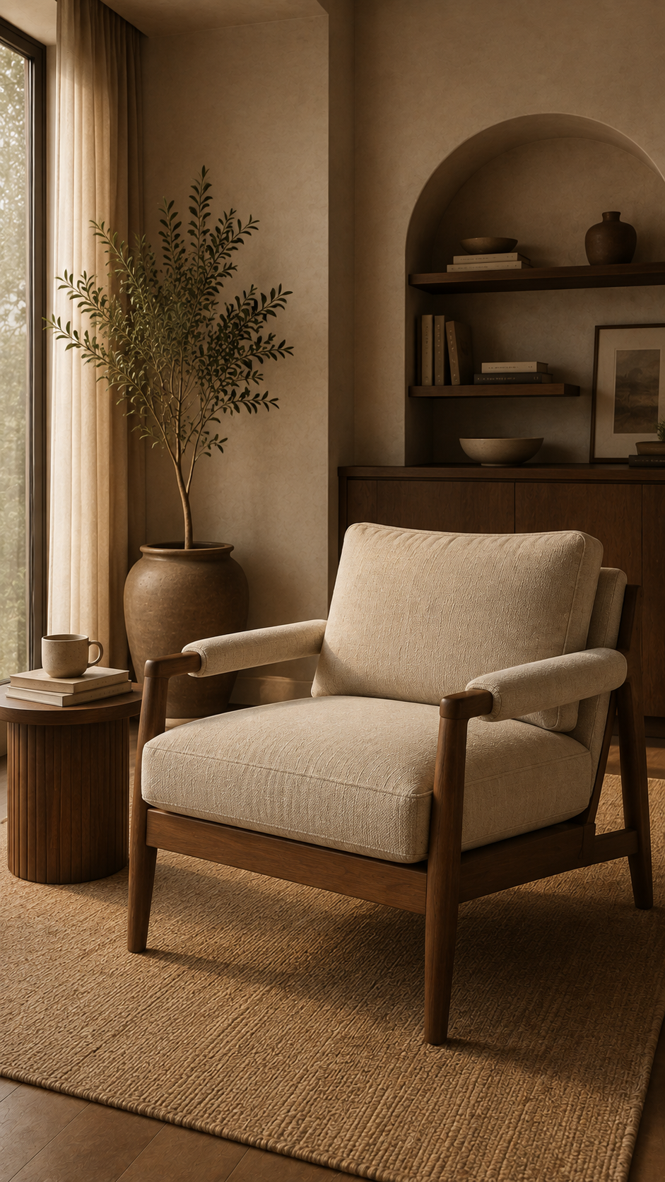 The Reeve Armchair in tufted brown leather