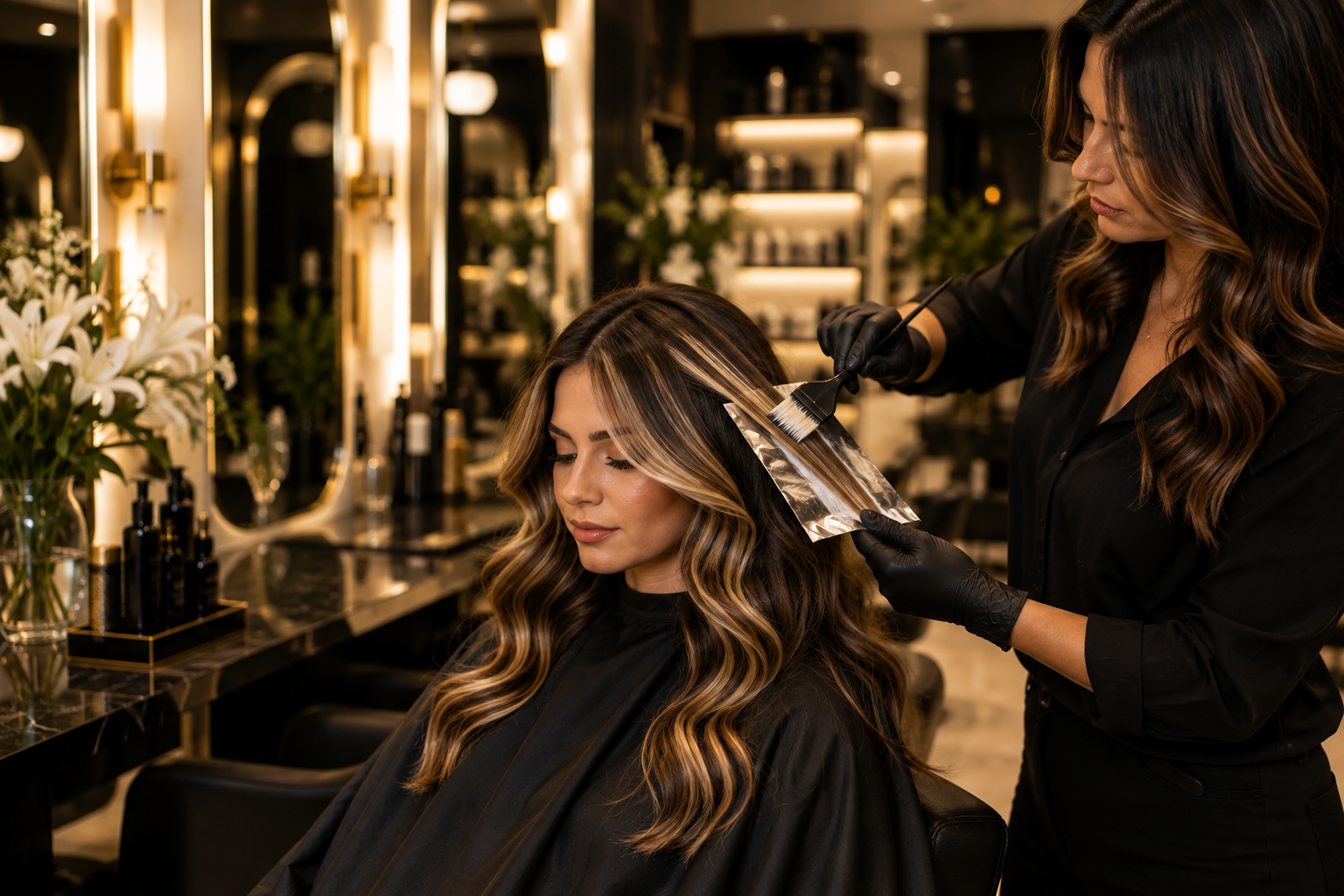 Colourist applying balayage at Hair Salon
