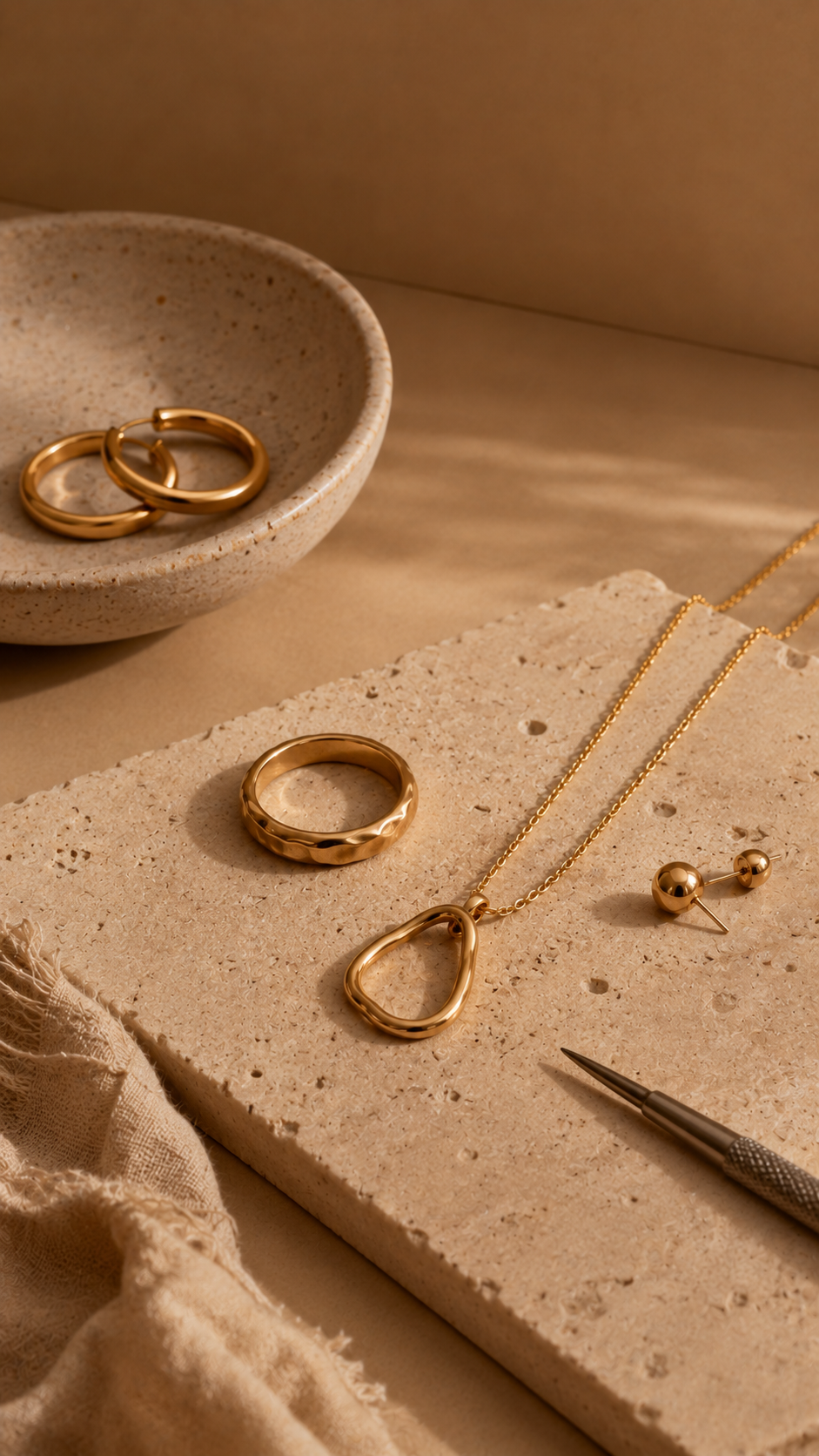 Close-up detail of a finished gold earring