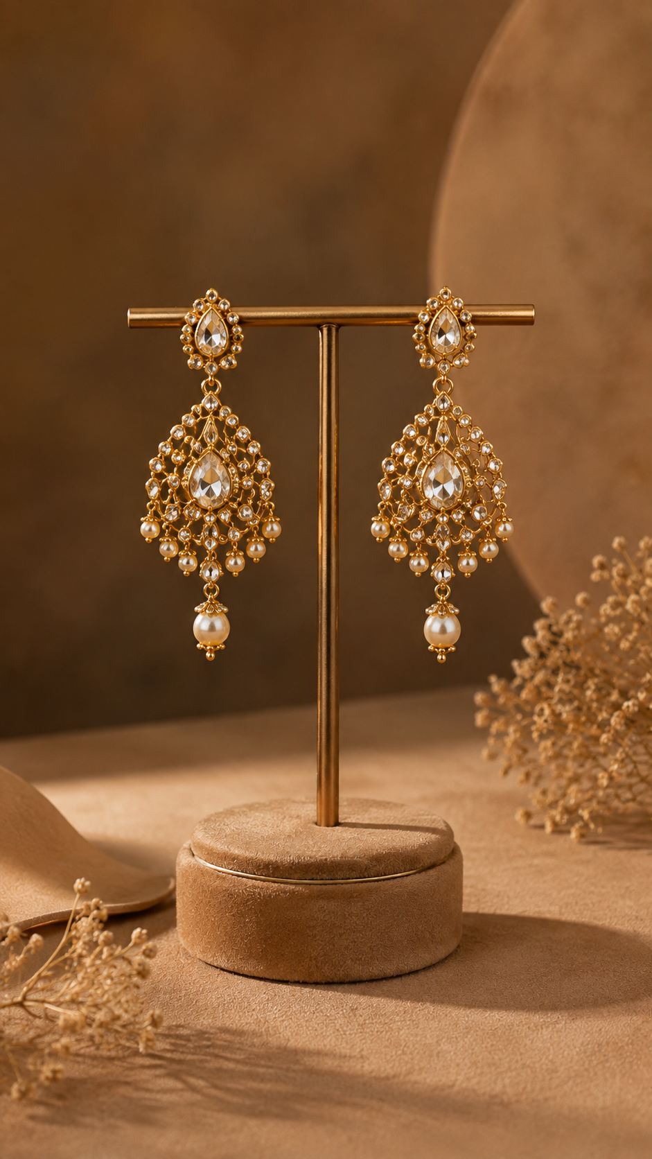 Sophisticated gold earrings on soft white fabric