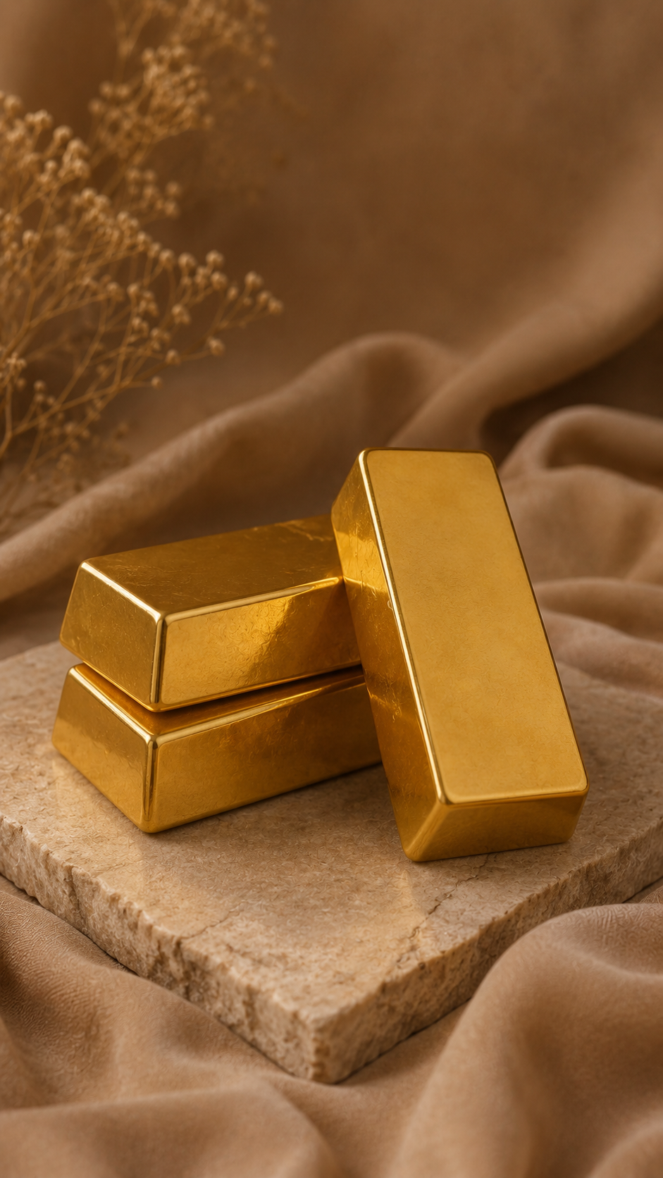 Gold bars resting on a dark surface