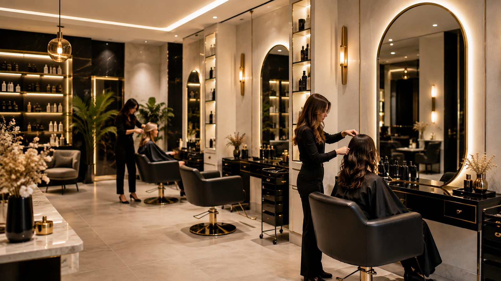 Stylist finishing a colour service