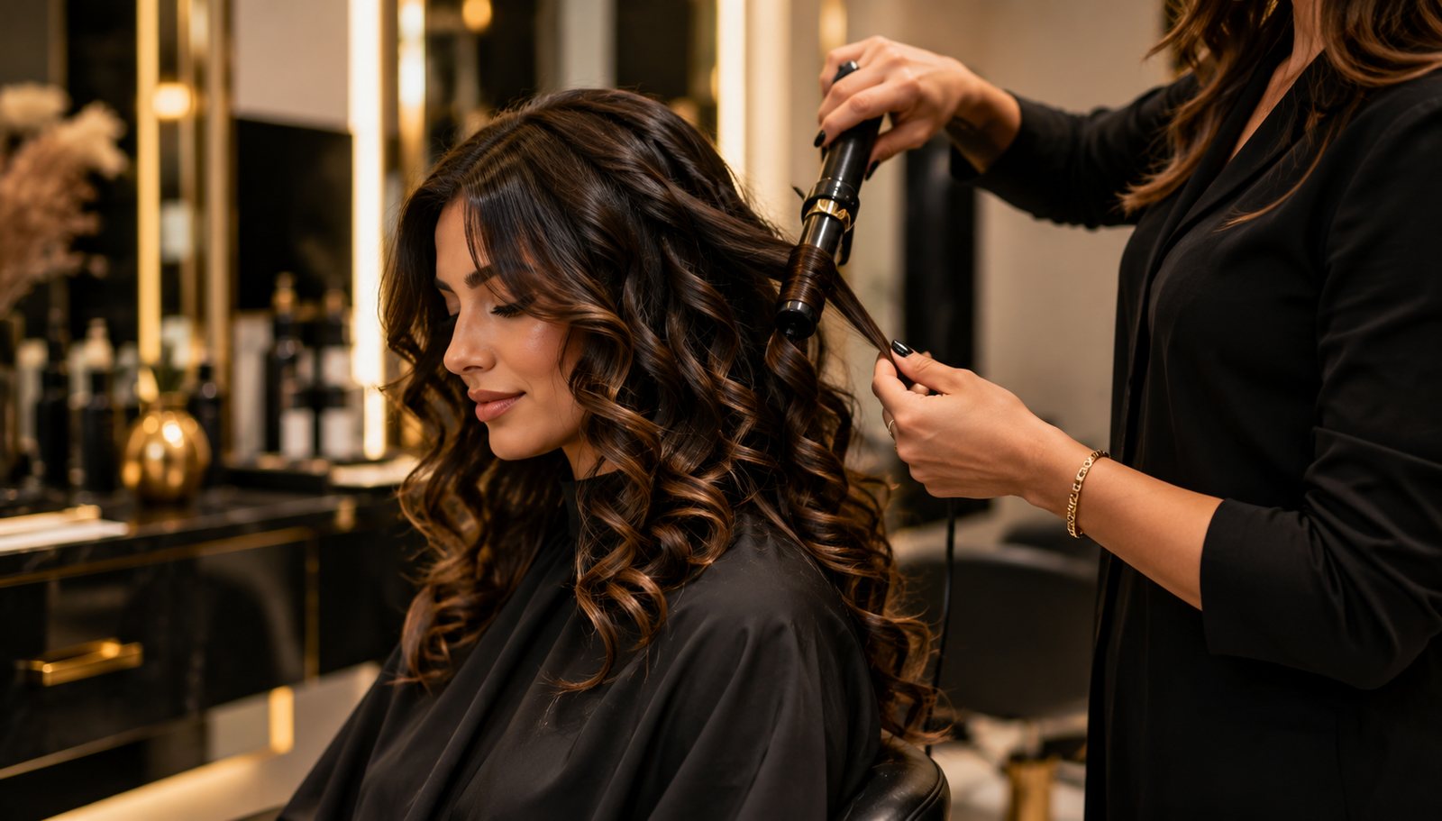 Hair being styled in the studio