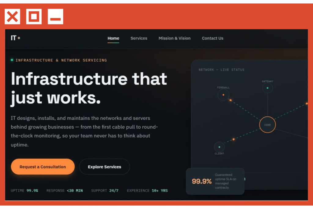 Responsive IT Infrastructure company website template with service sections