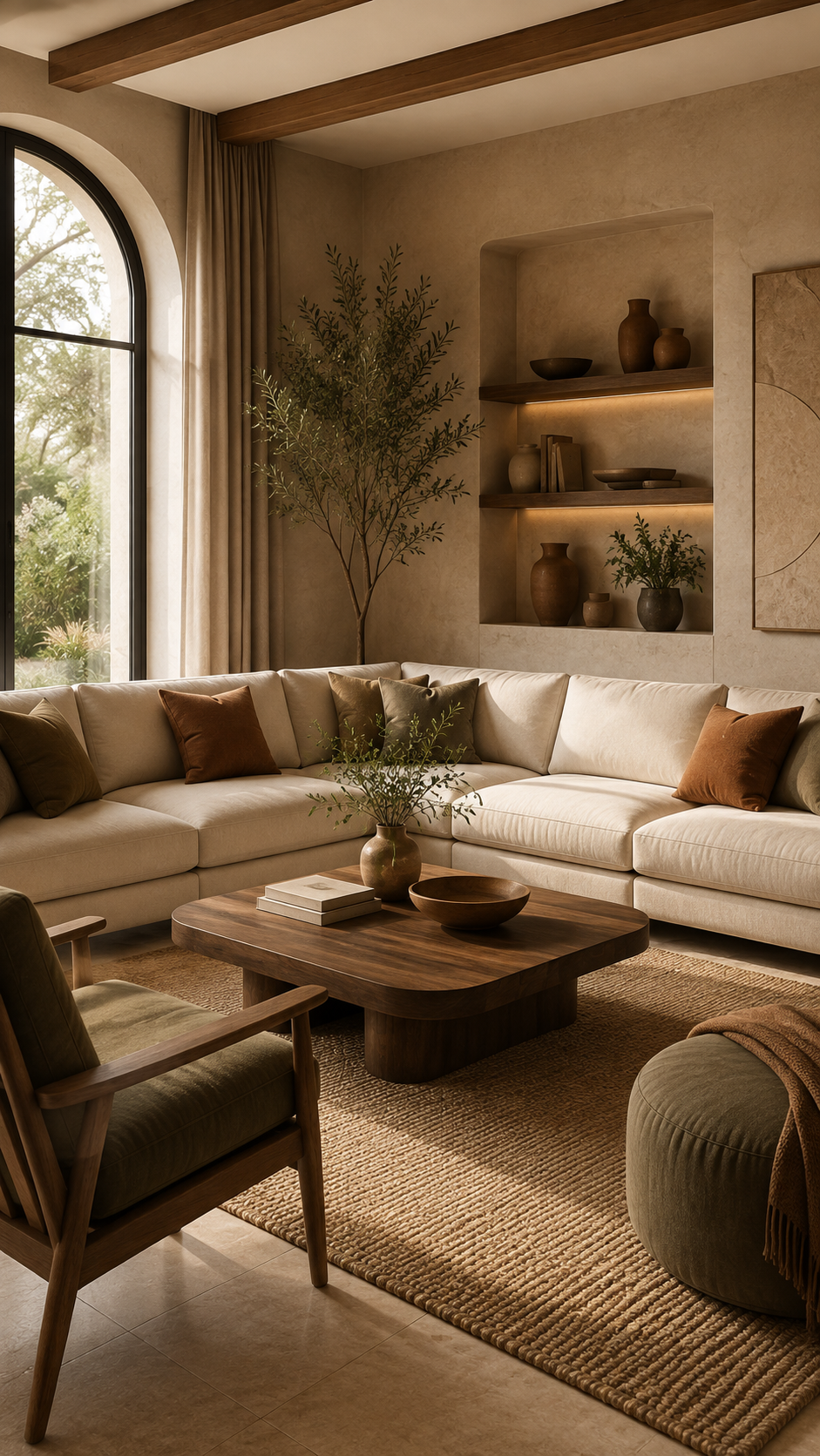 Living room with a modern gray sectional sofa