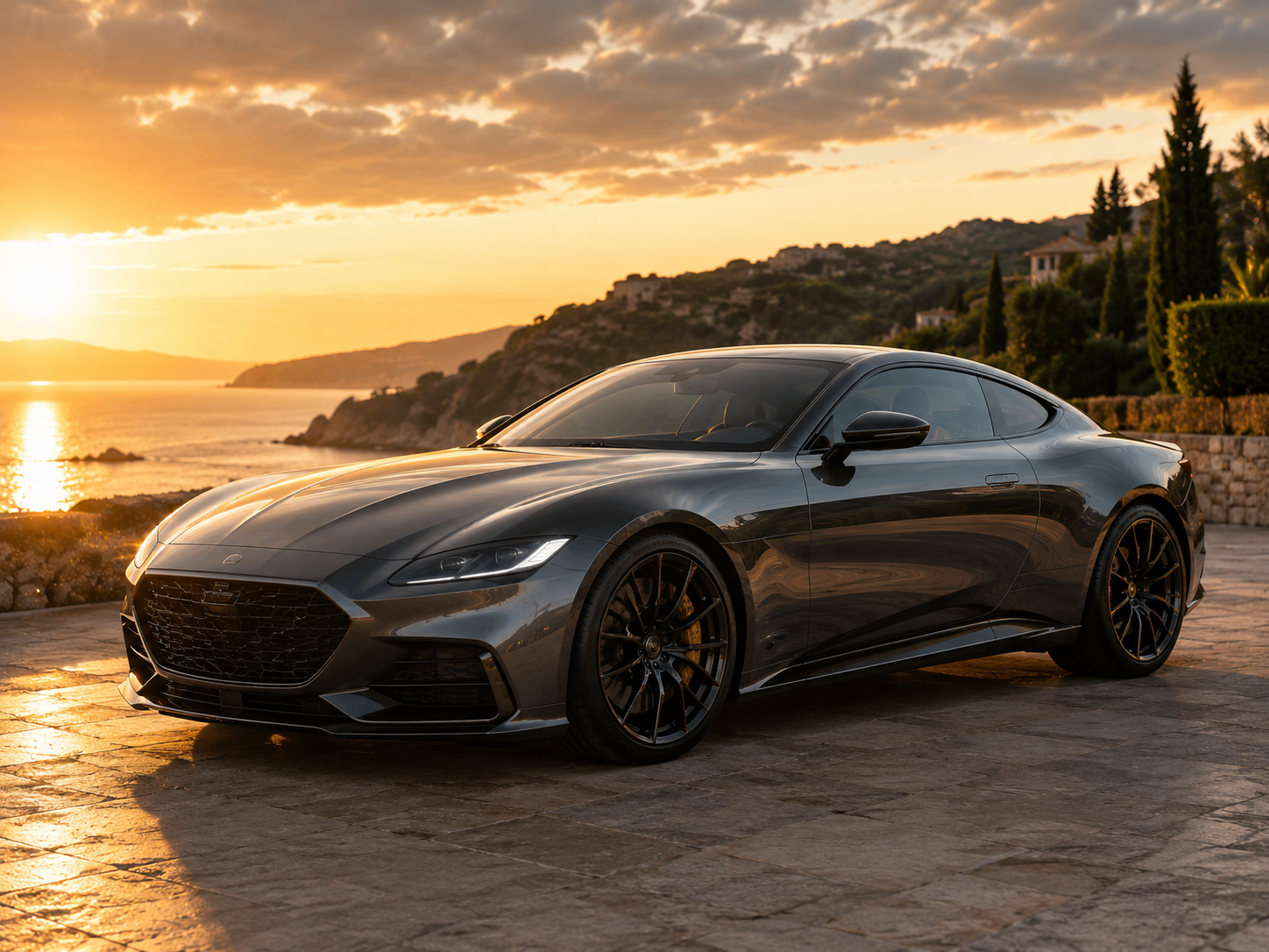 Apex GT luxury coupe, red, parked in profile