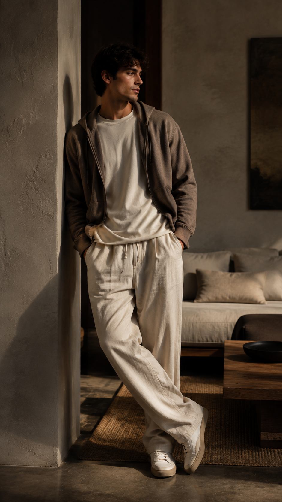 Relaxed off-duty streetwear styling.