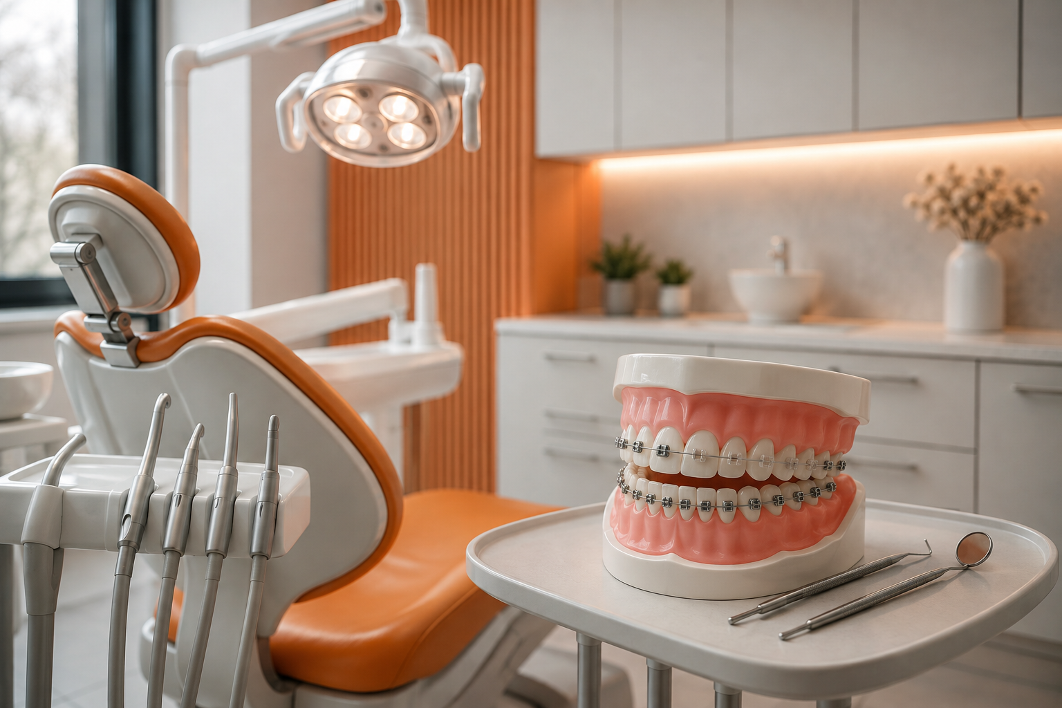 Happy patient smiling with braces