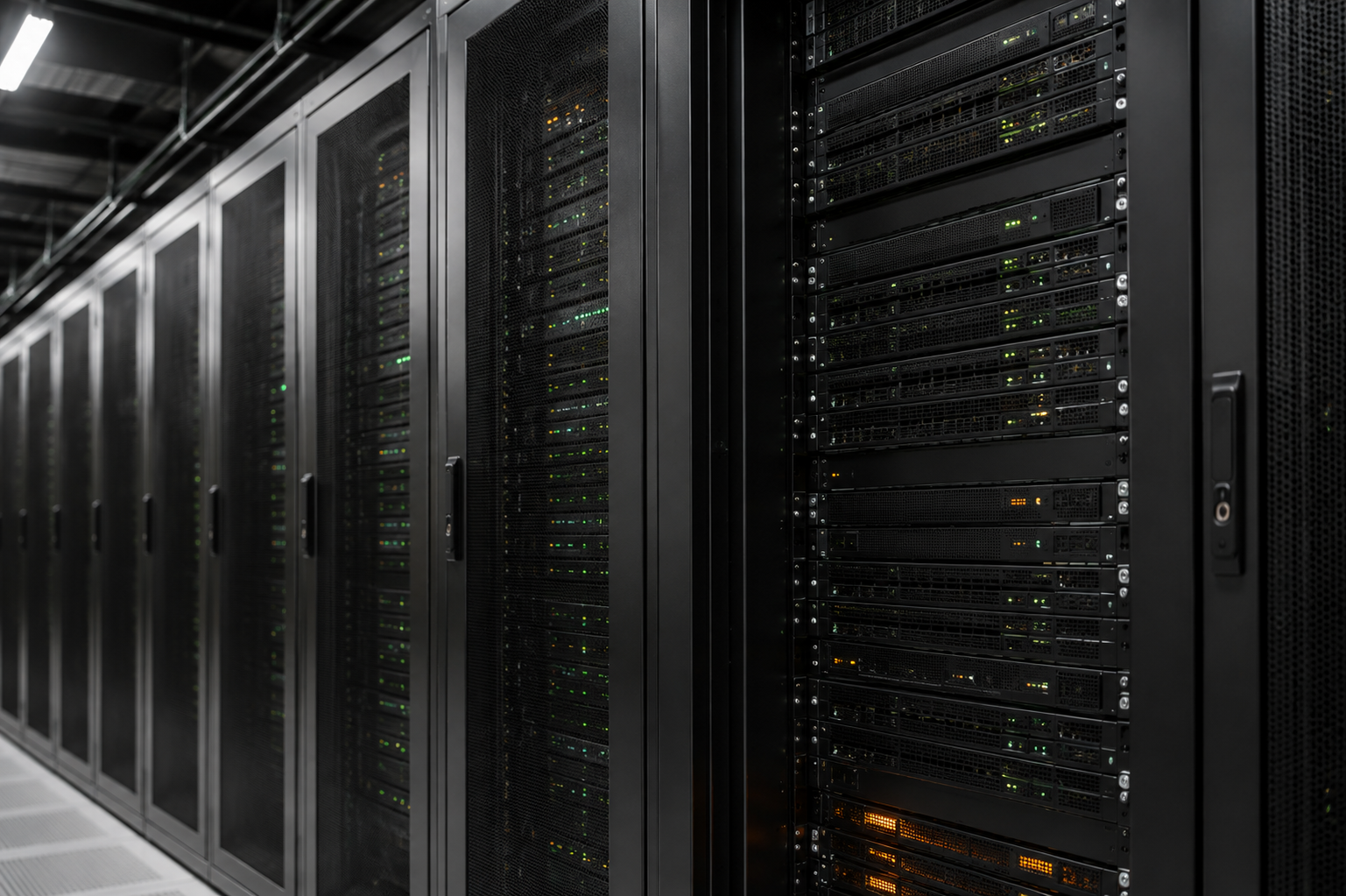 Network cables and ports in a server rack