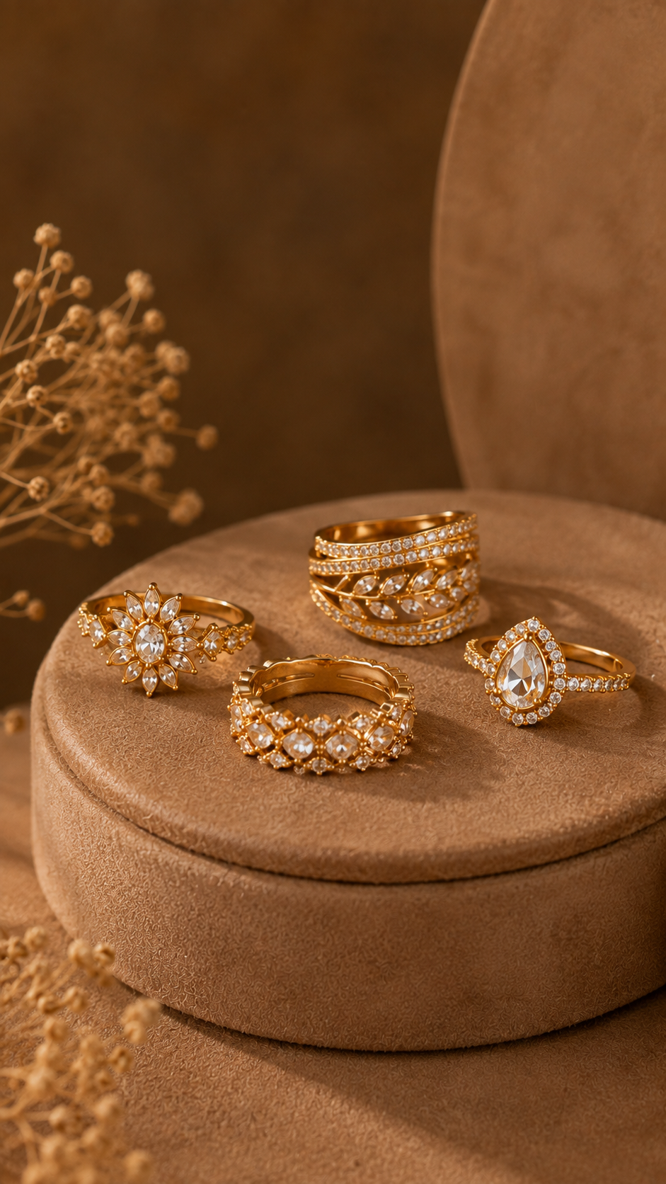 Close-up of a hand holding an elegant gold ring