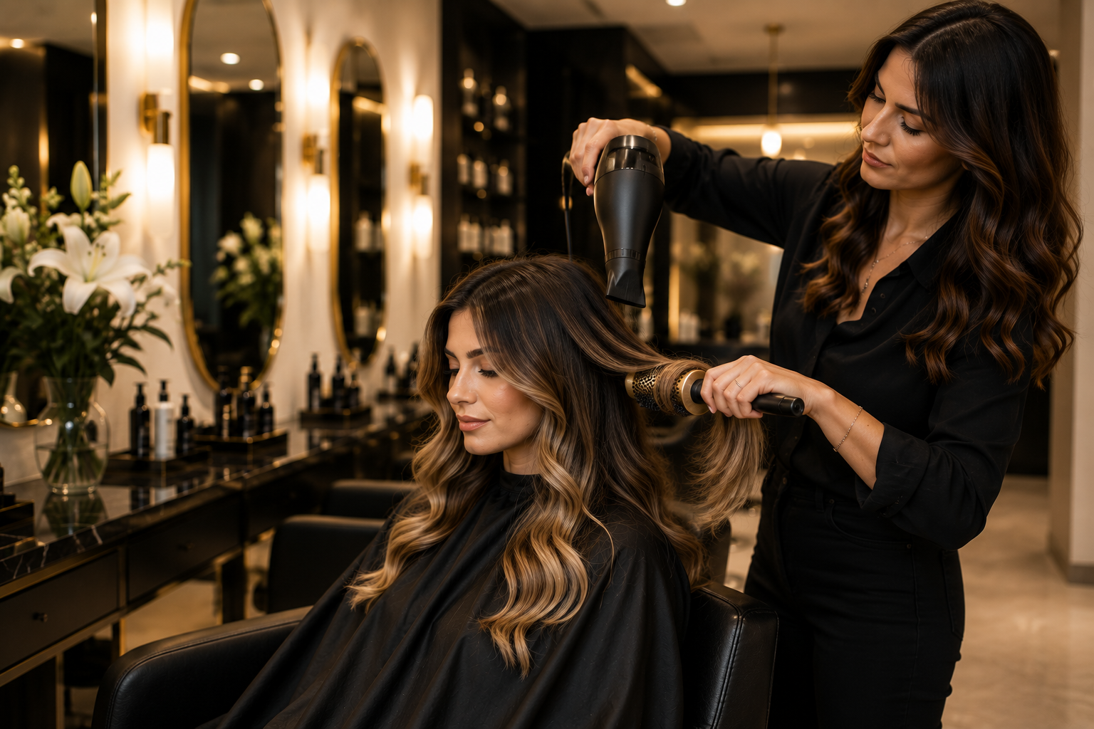 Beautifully styled curly hair at Hair Salon