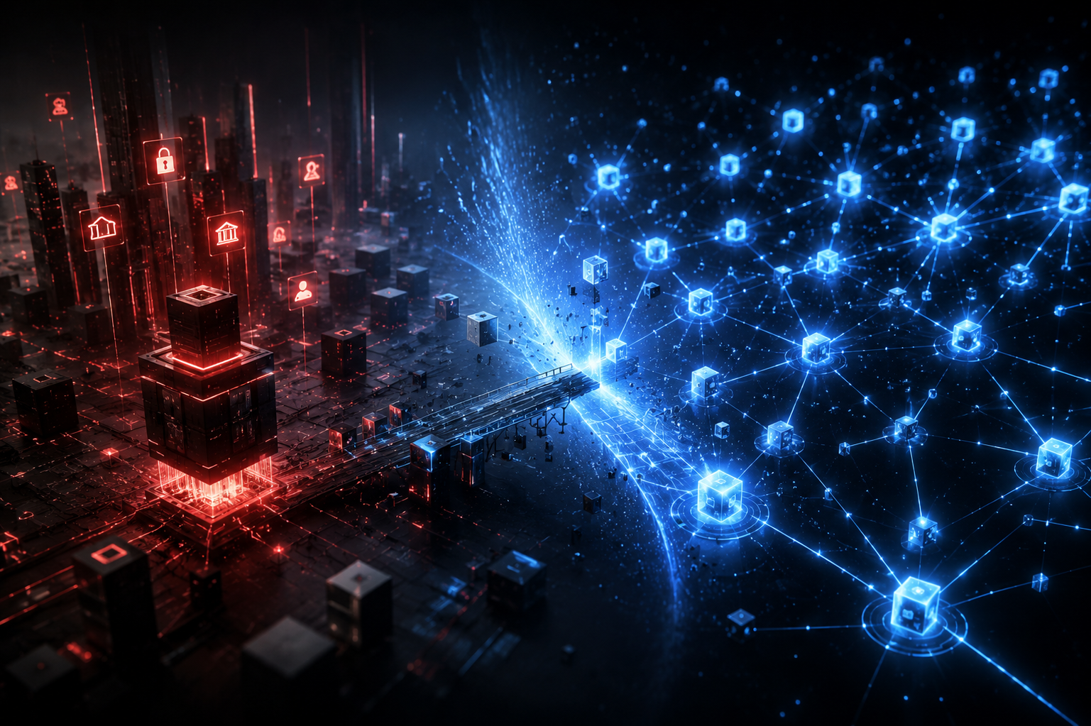 Abstract illuminated network of connected nodes