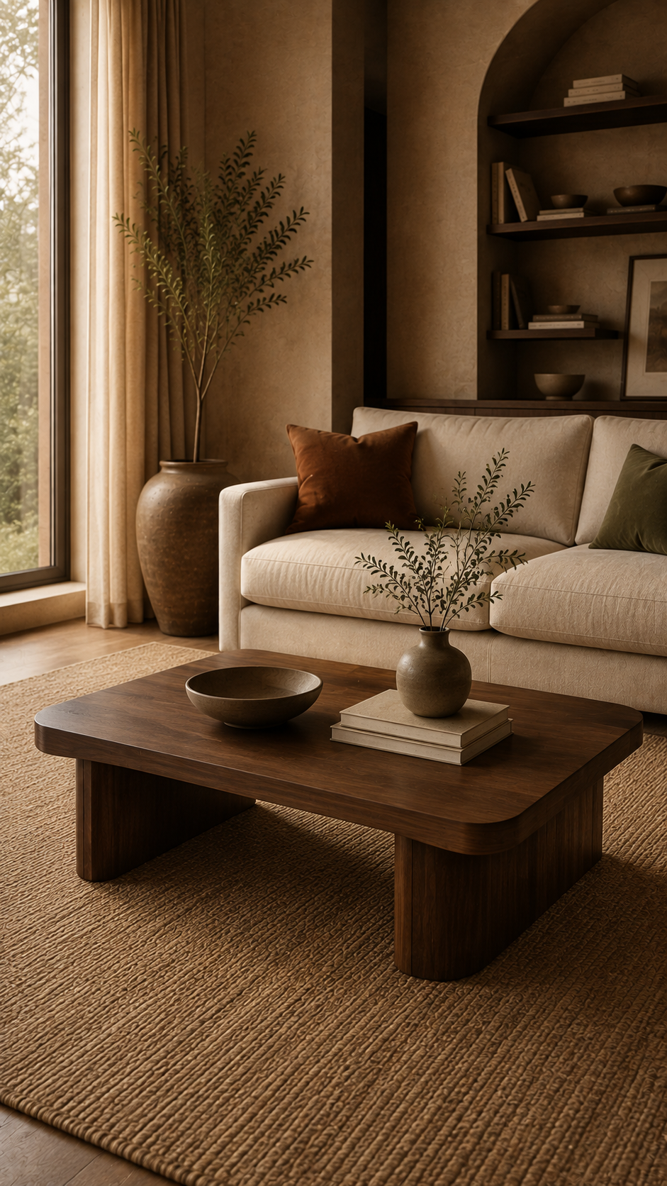 The Elba Side Table with a table lamp on top