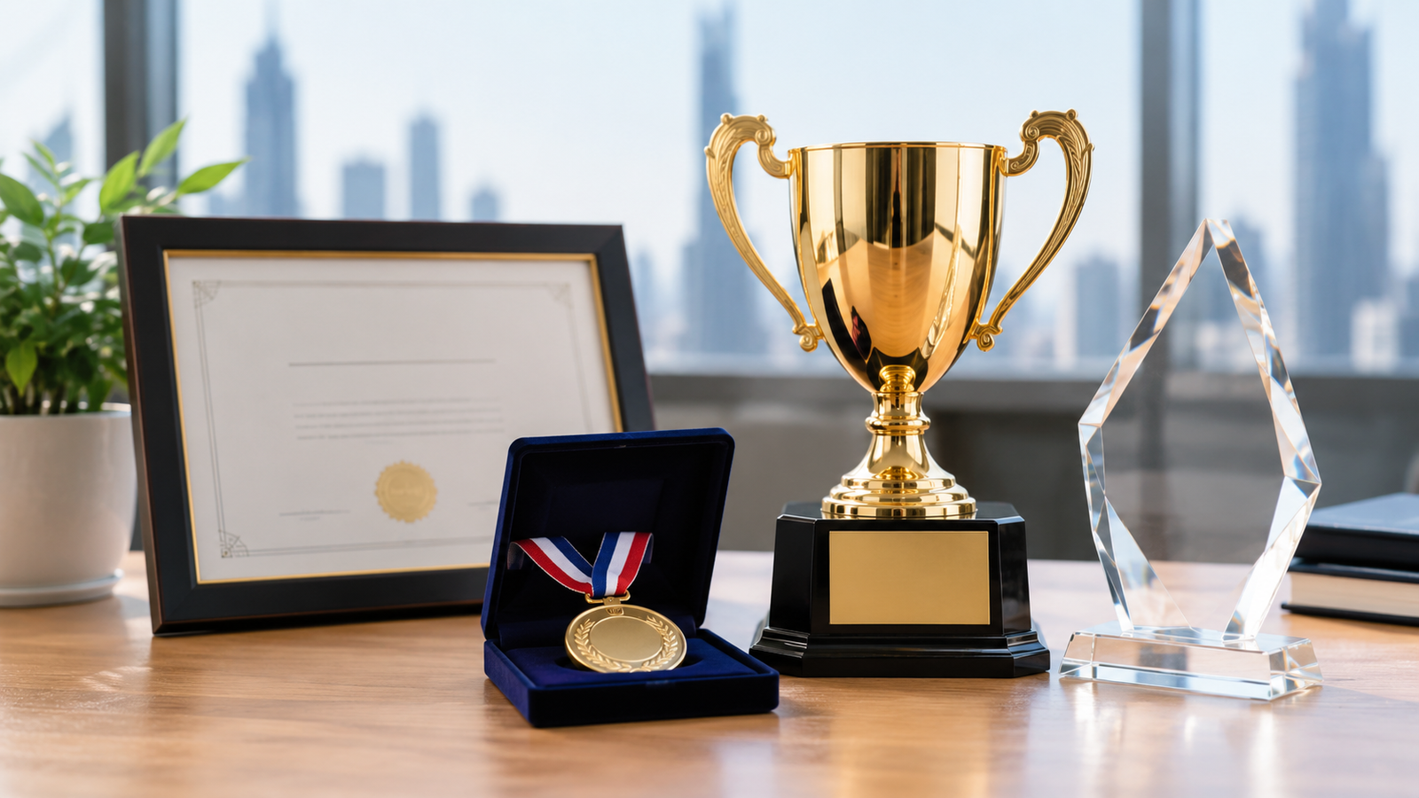 Silver and gold surveying industry trophies