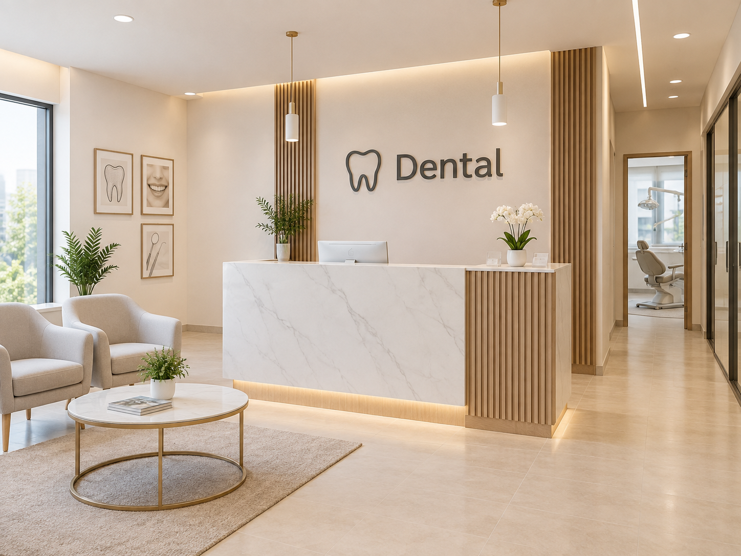 Warm, softly lit interior at Dental