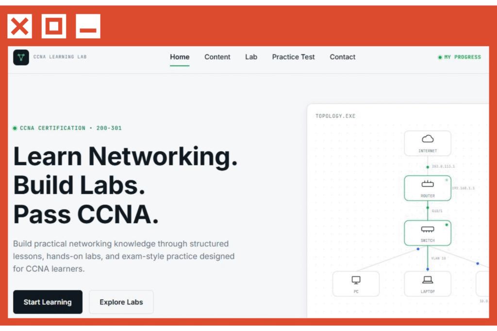 Responsive CCNA course website, with lab and practice tests.