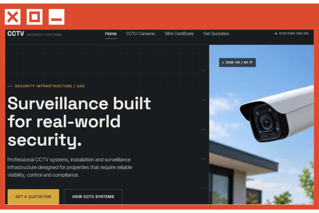 Responsive CCTV company website template with Quotation and SIRA Certificate section.