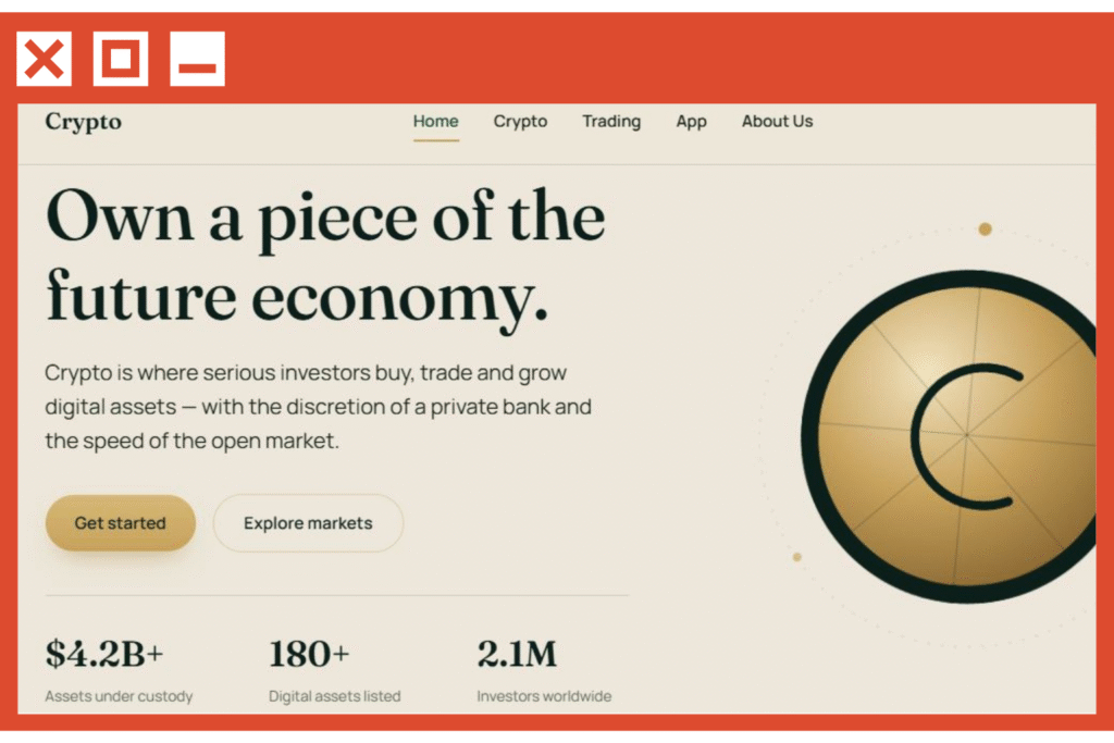 Responsive Crypto website template with trading and App section.