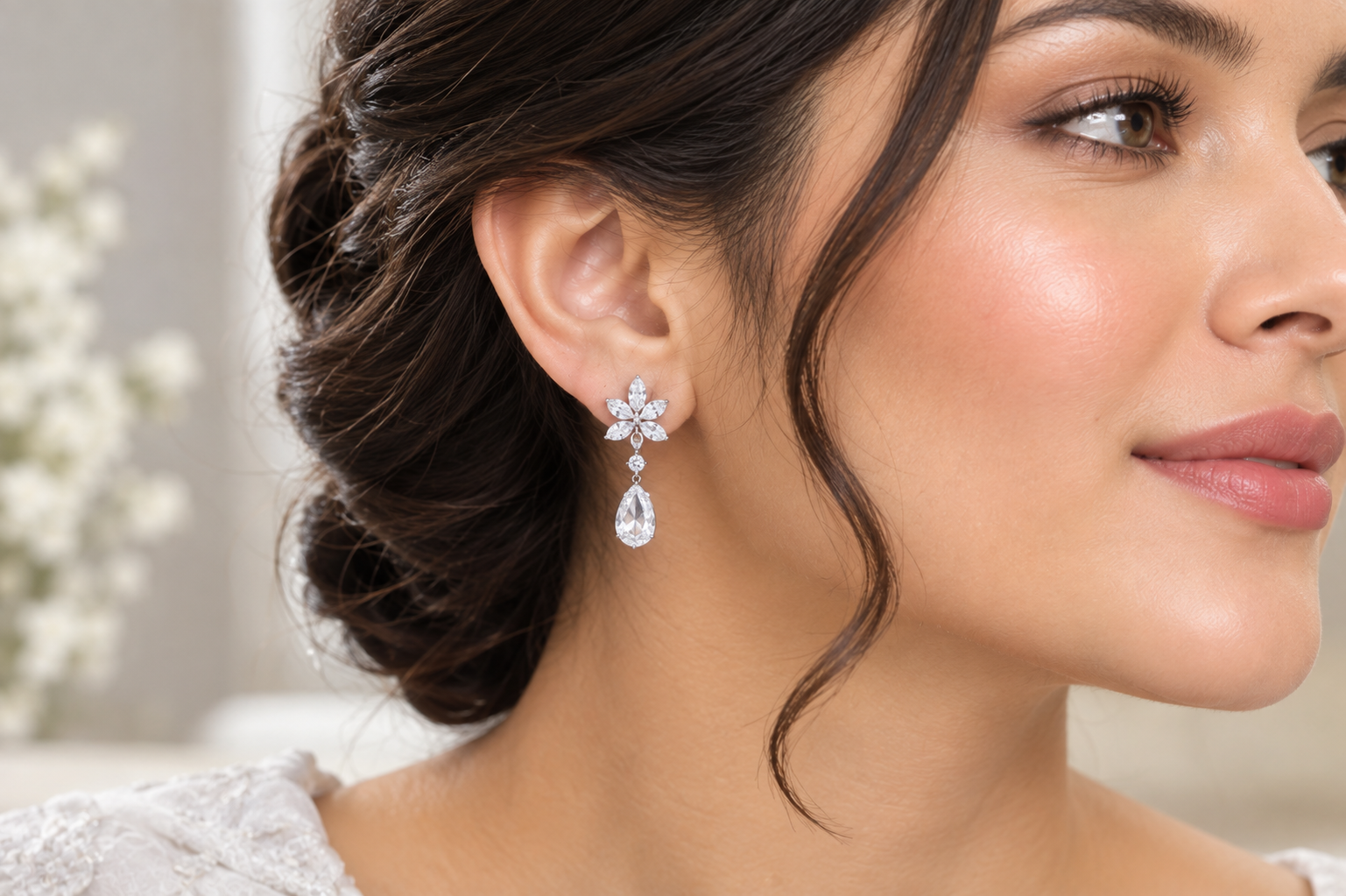 Woman wearing silver earrings