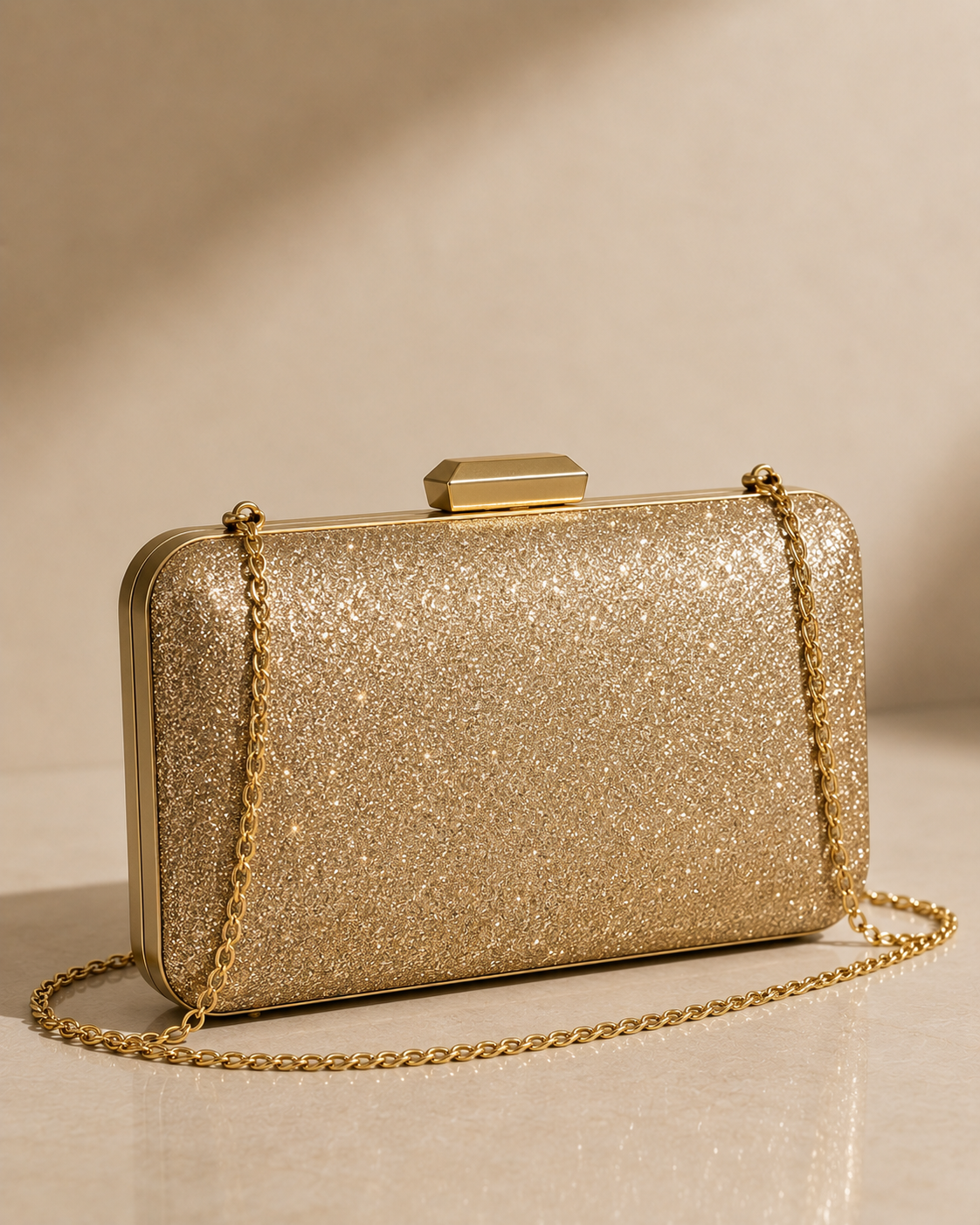 The Mini Clutch, oat leather purse on a table
