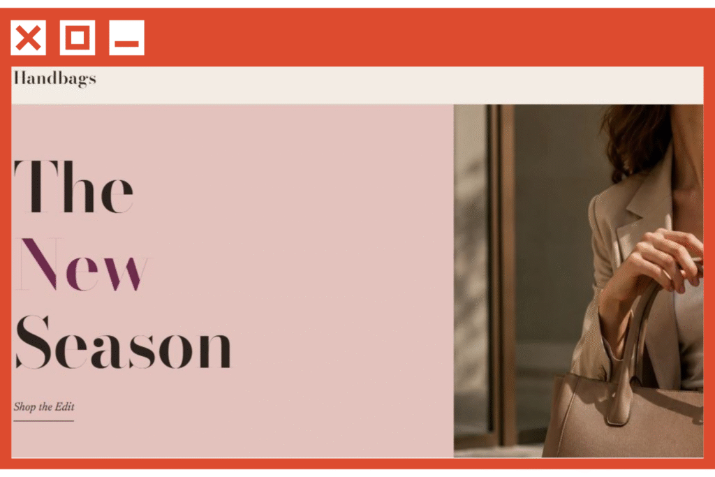 Responsive women's handbag website template with product showcase.