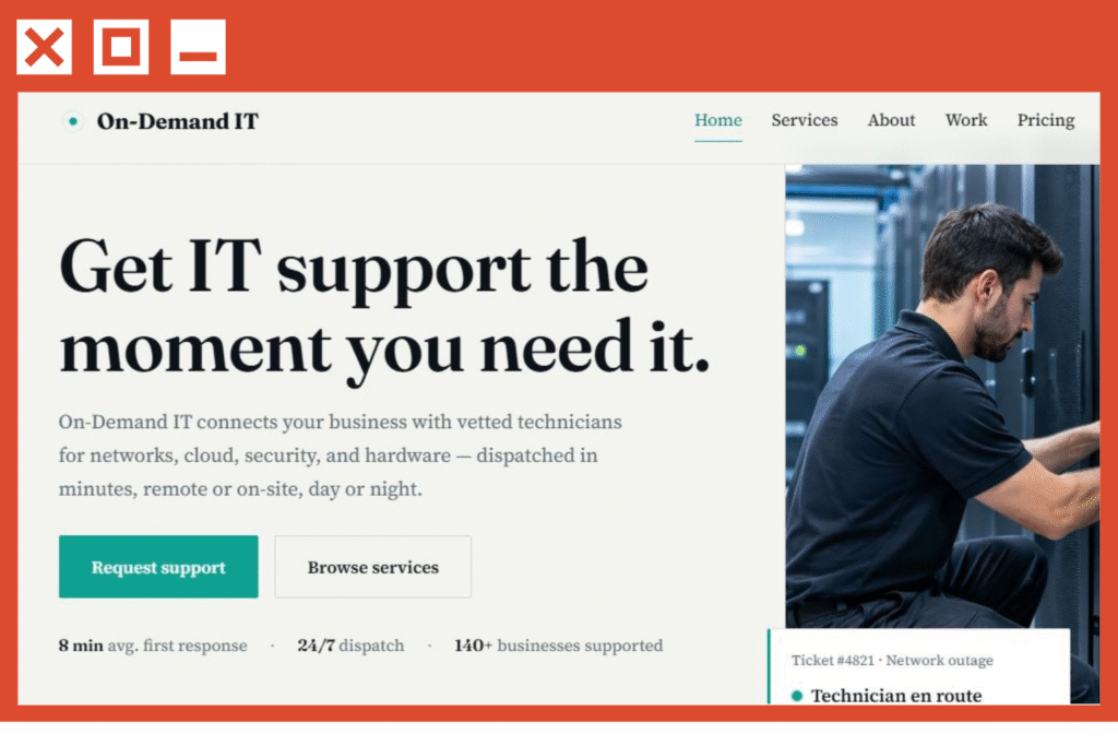Responsive On-Demand IT company website template with service and pricing section.