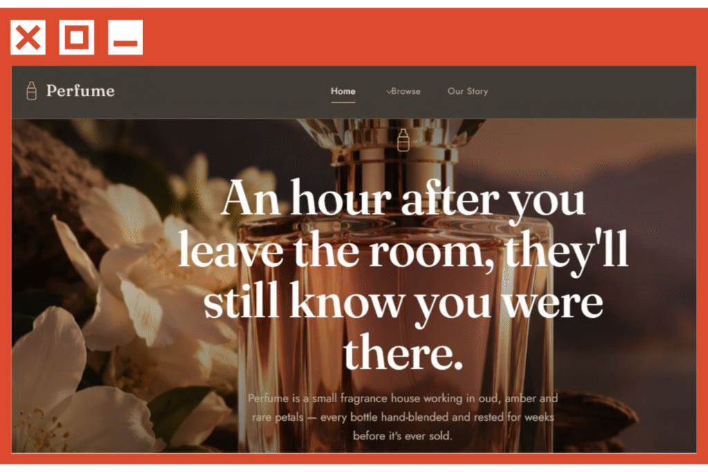Responsive fragrance brand website template with Men and Women collections.