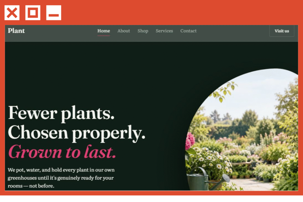 Responsive plant nursery landing page website with call to action section