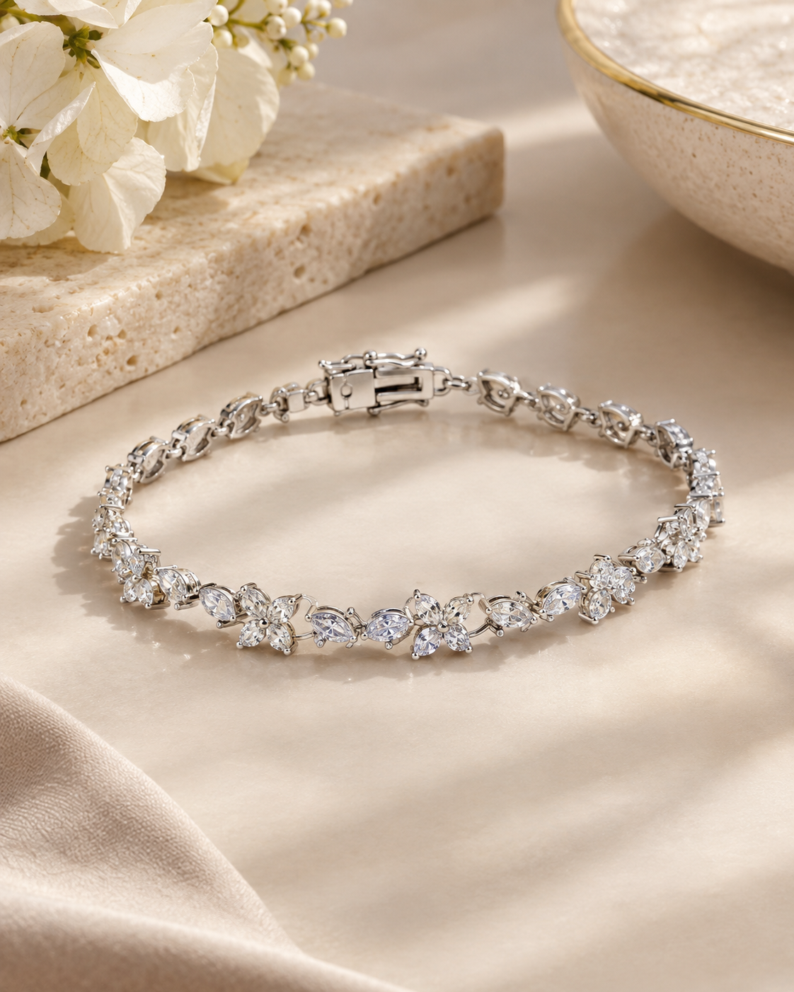 Silver bracelet on a woman's wrist