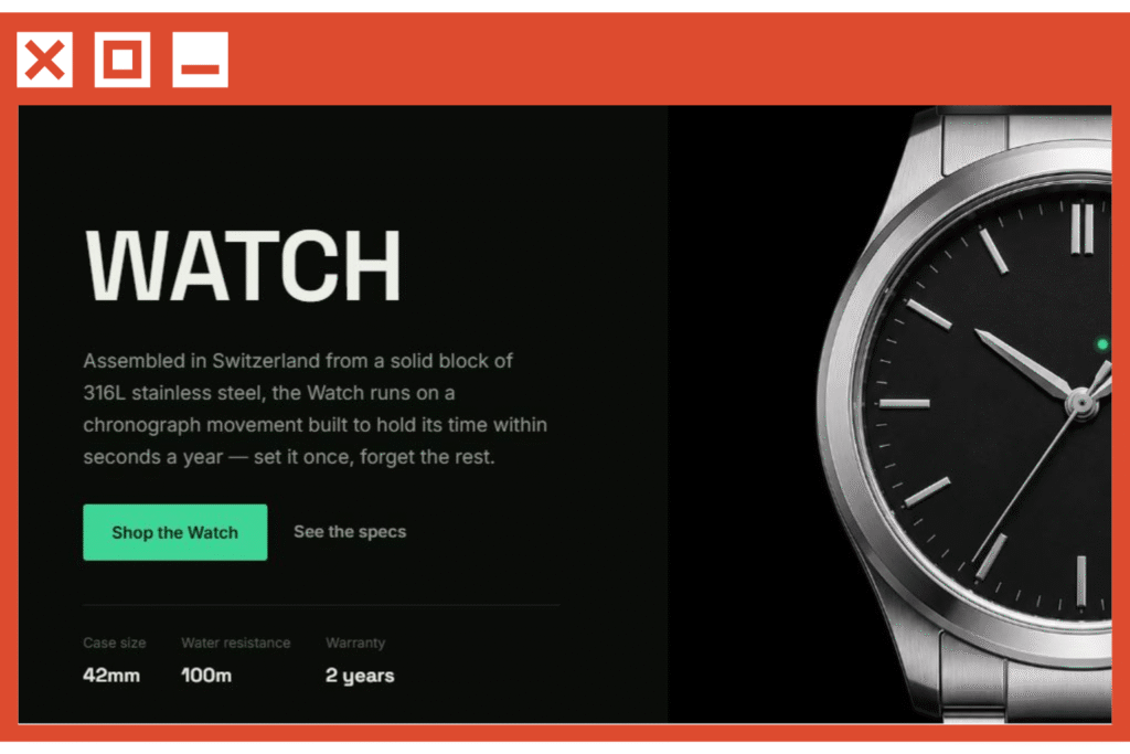 Responsive watch landing page website with call to action section